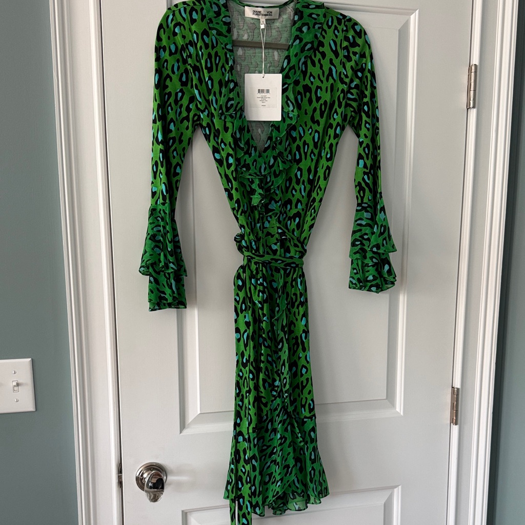 Diane Von Furstenberg Green And Blue Animal Print Dress